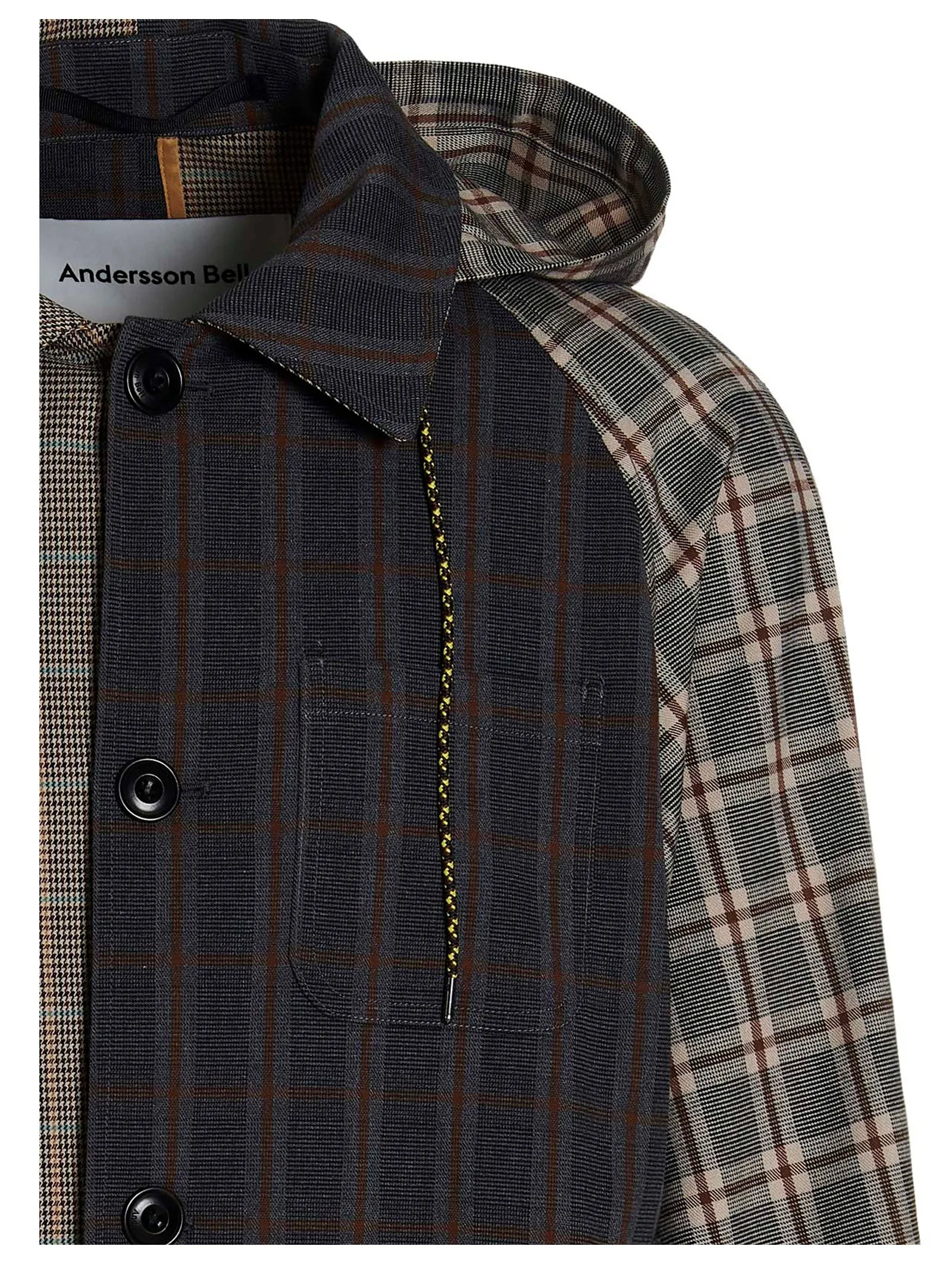 Andersson Bell Patchwork Check Pattern Hooded Coat