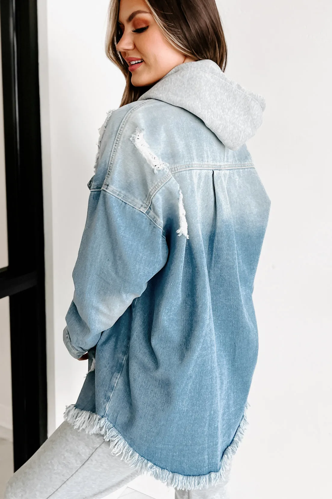 Anything For You Distressed Denim Shacket (Blue)