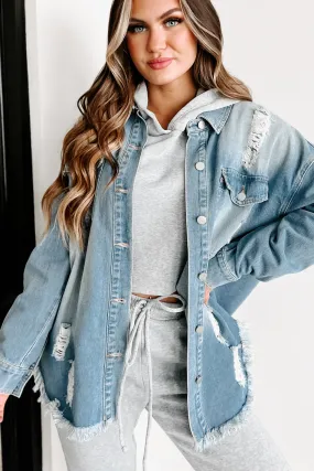 Anything For You Distressed Denim Shacket (Blue)