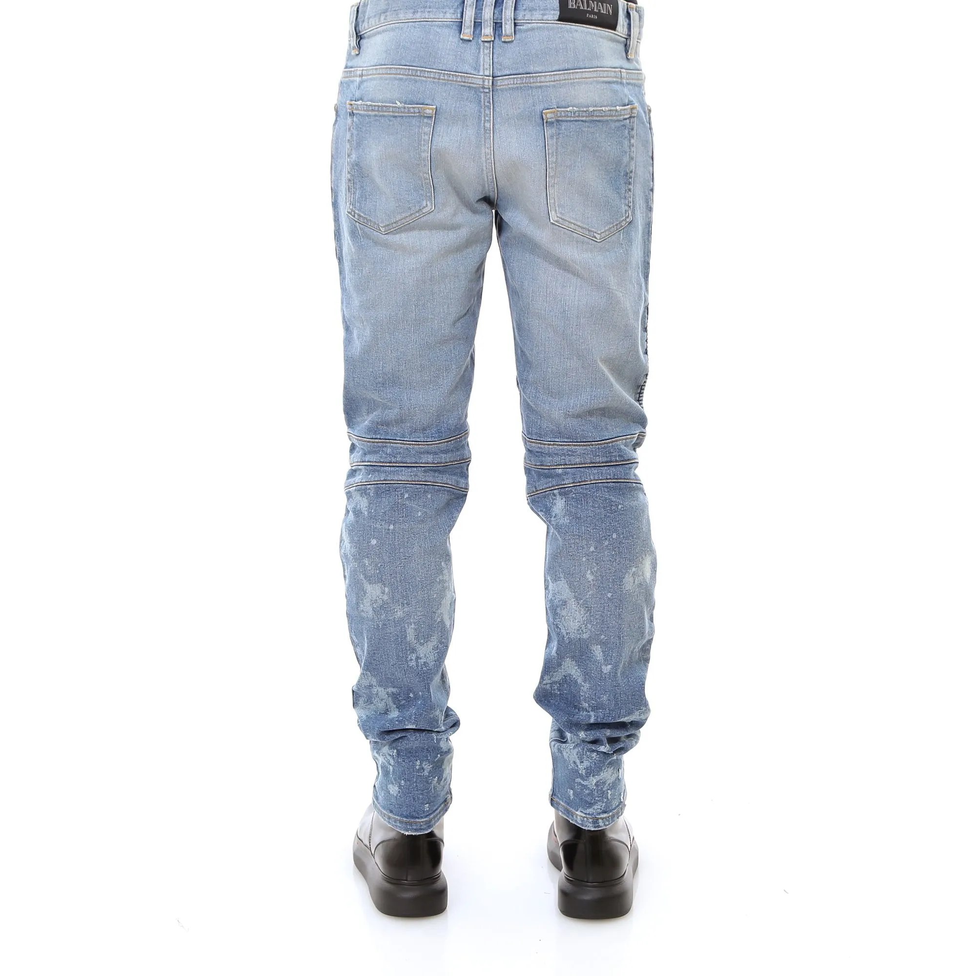 Balmain Distressed Quilted Patch Jeans