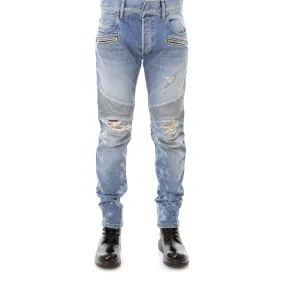 Balmain Distressed Quilted Patch Jeans
