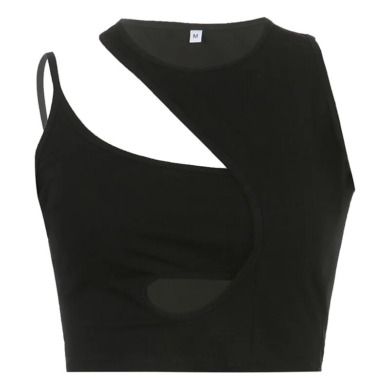 Black Slim Asymmetrical Crop Cut-Out Vest