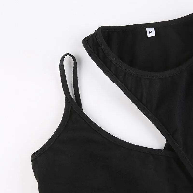 Black Slim Asymmetrical Crop Cut-Out Vest