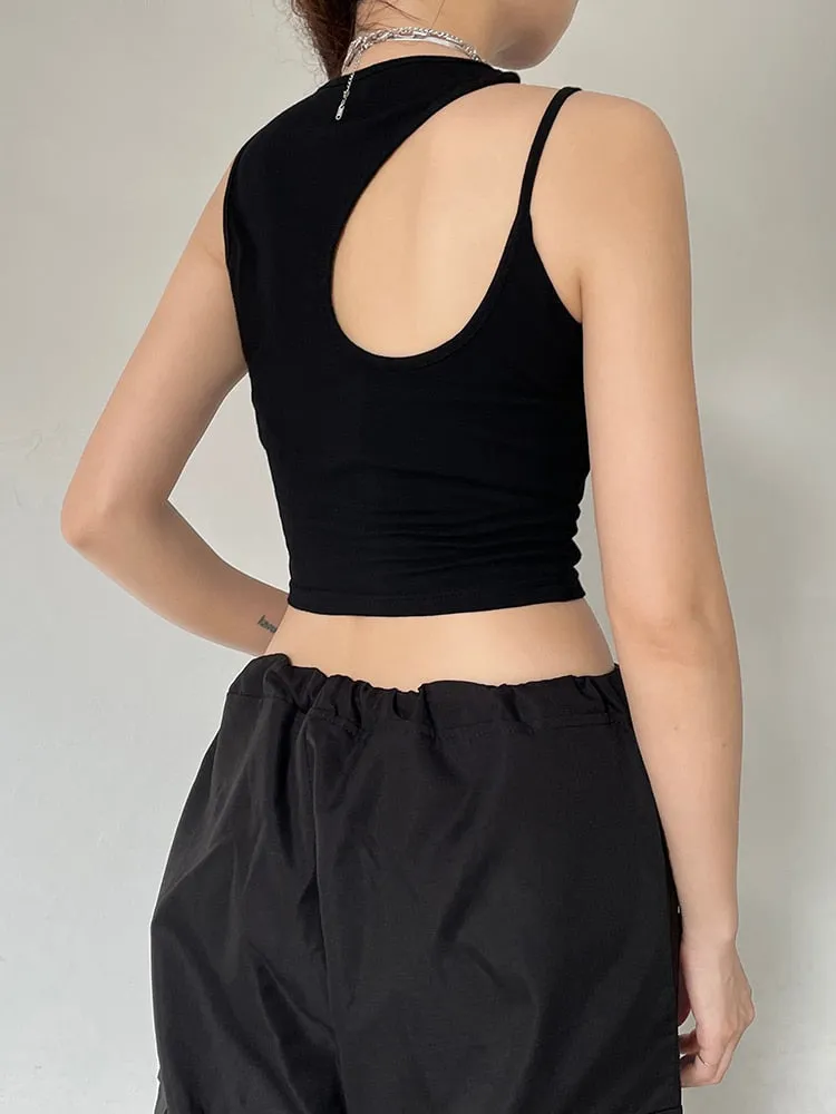 Black Slim Asymmetrical Crop Cut-Out Vest