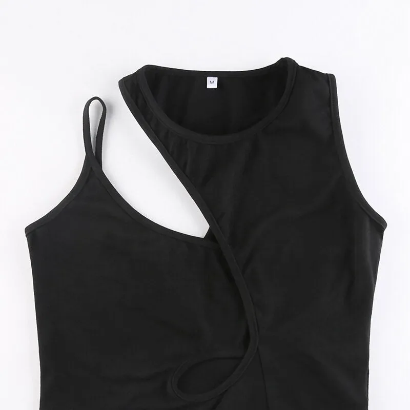 Black Slim Asymmetrical Crop Cut-Out Vest