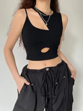 Black Slim Asymmetrical Crop Cut-Out Vest
