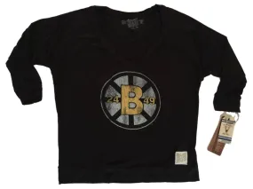 Boston Bruins Retro Brand WOMEN Black Stretch 3/4 Cuffed Sleeve V-Neck T-Shirt