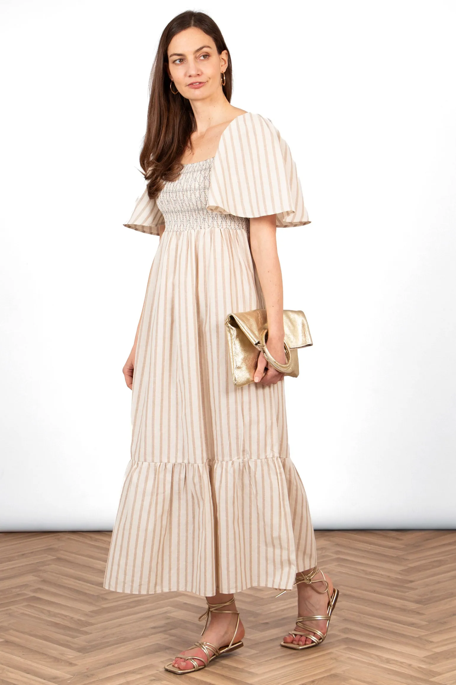 Briar Milkmaid Maxi Dress - Cream, Striped