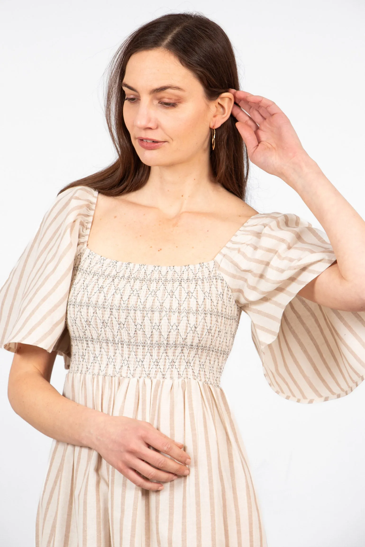 Briar Milkmaid Maxi Dress - Cream, Striped
