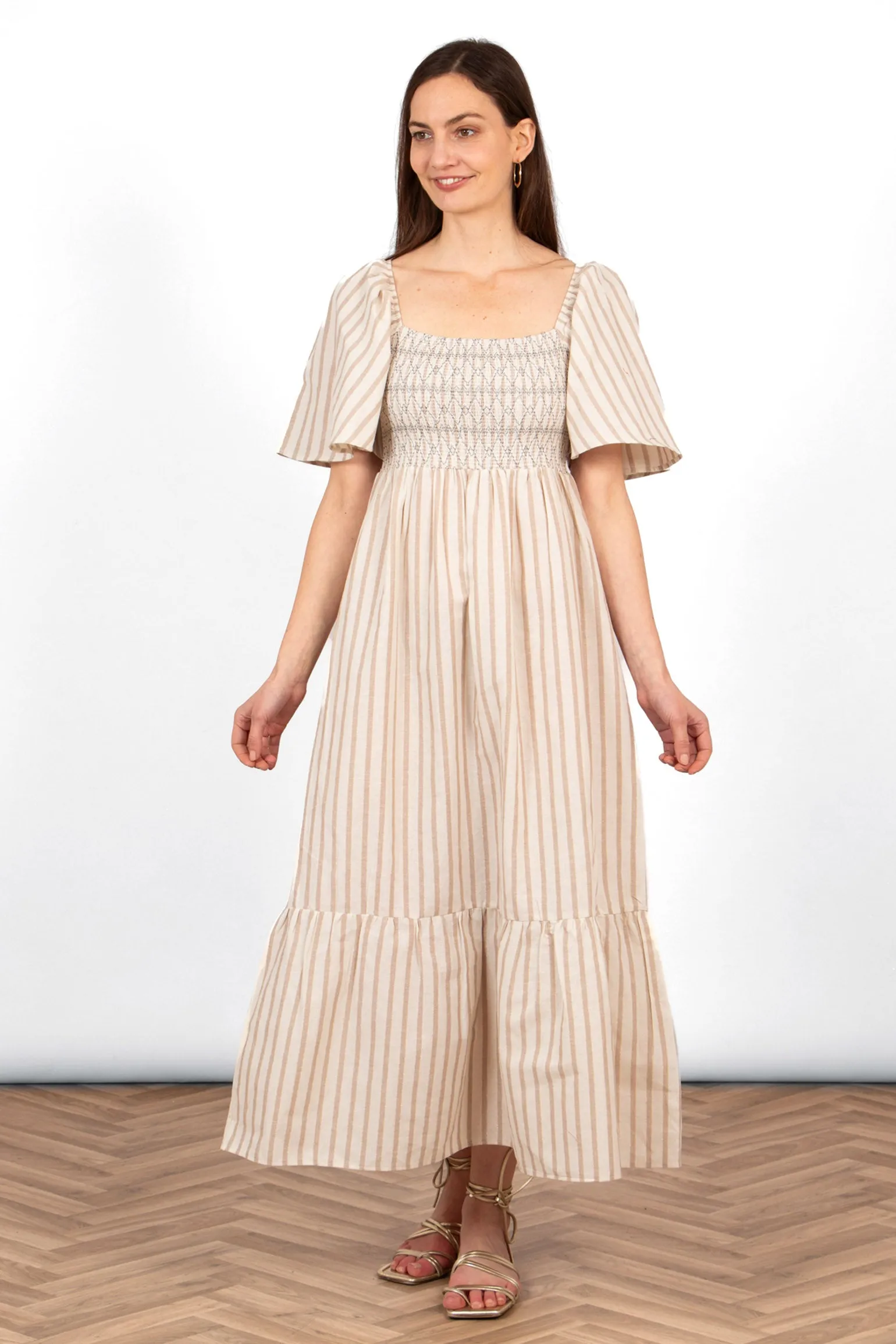 Briar Milkmaid Maxi Dress - Cream, Striped