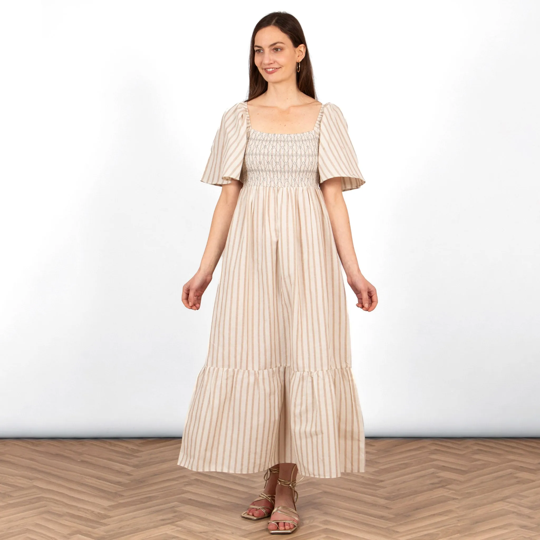 Briar Milkmaid Maxi Dress - Cream, Striped