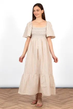 Briar Milkmaid Maxi Dress - Cream, Striped