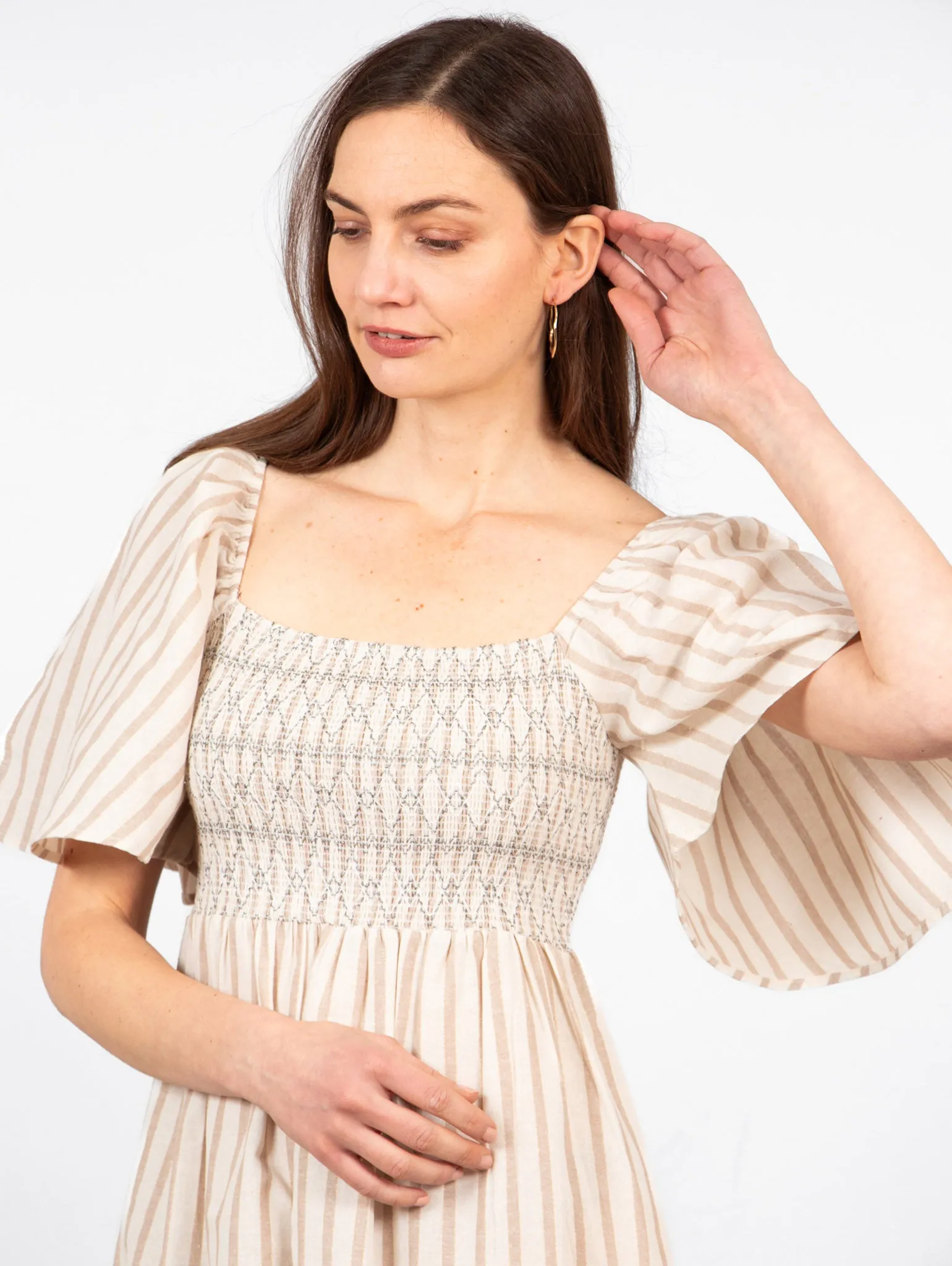 Briar Milkmaid Maxi Dress - Cream, Striped