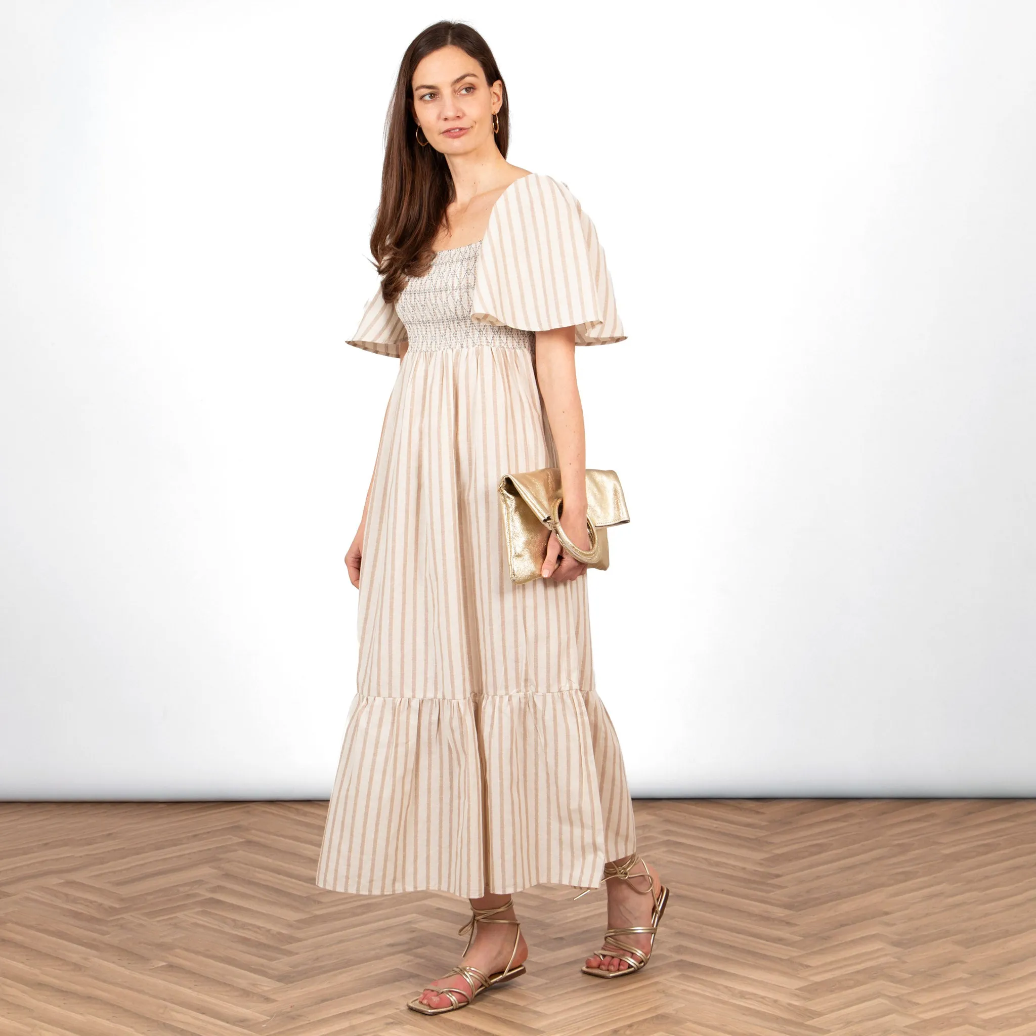Briar Milkmaid Maxi Dress - Cream, Striped