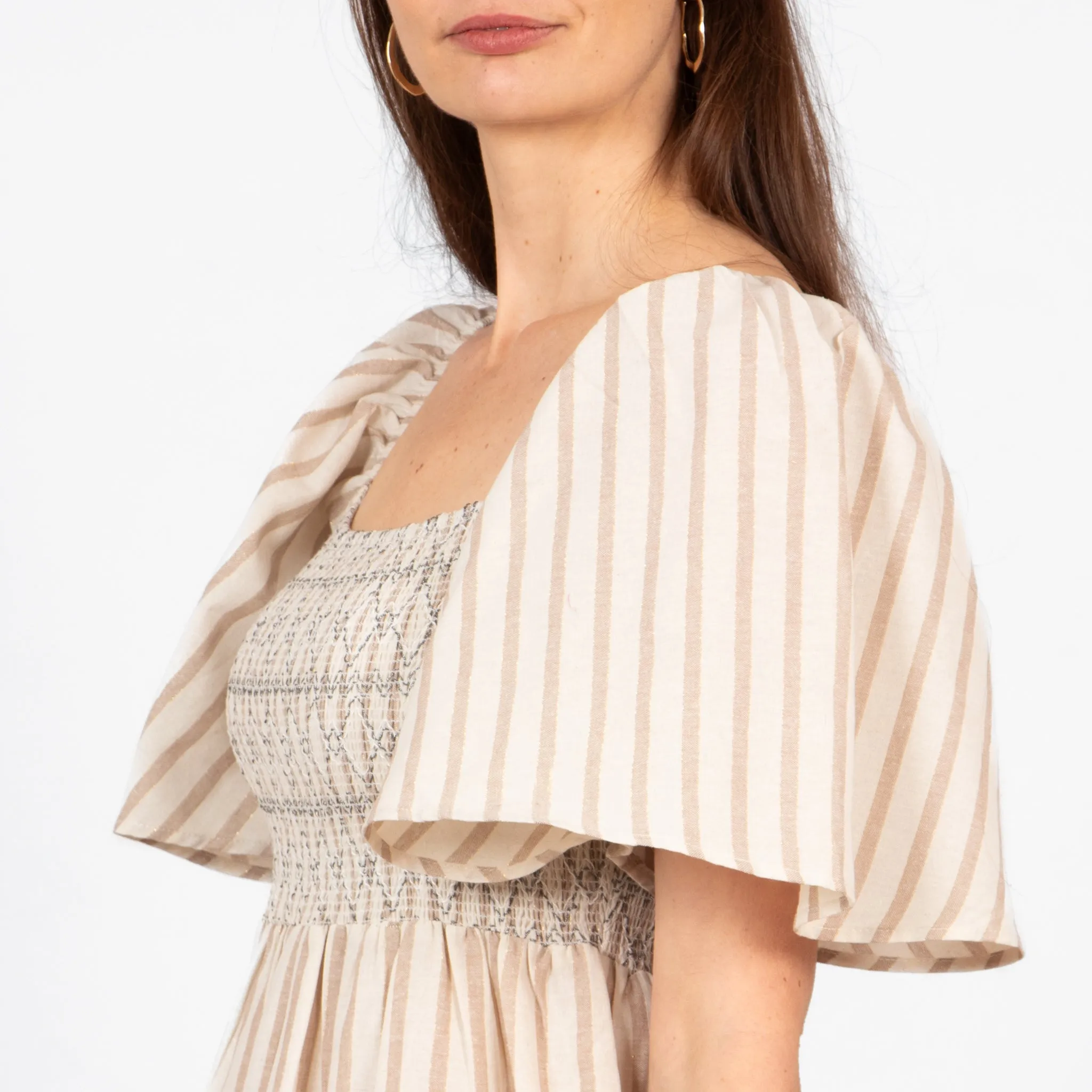 Briar Milkmaid Maxi Dress - Cream, Striped