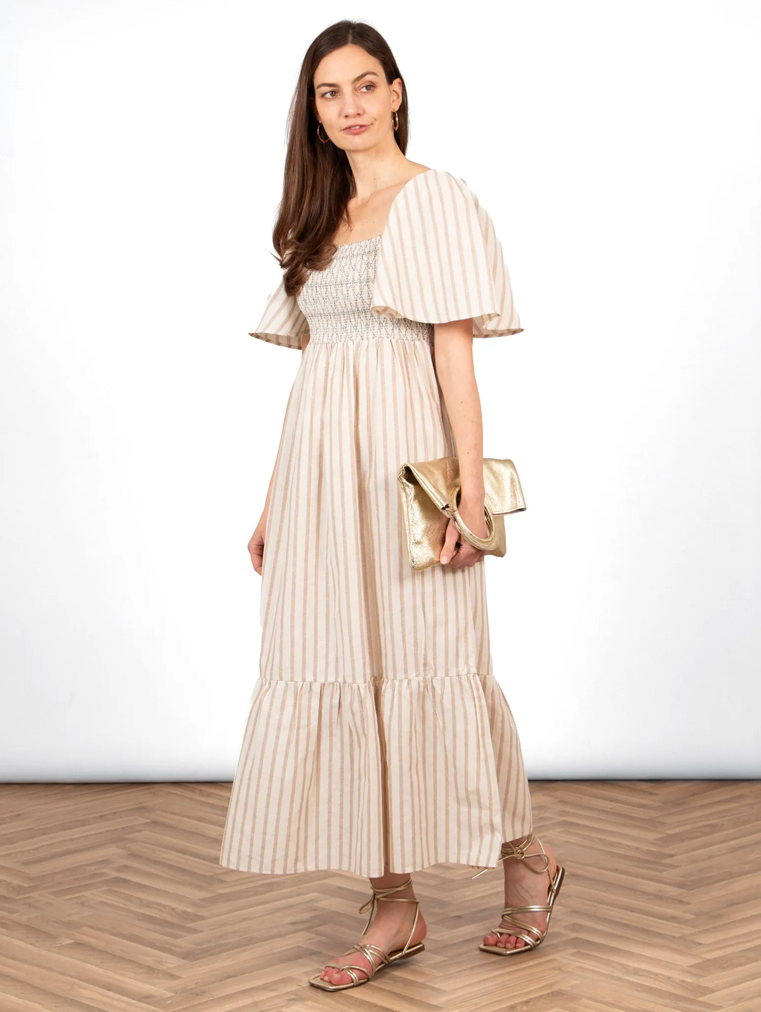 Briar Milkmaid Maxi Dress - Cream, Striped