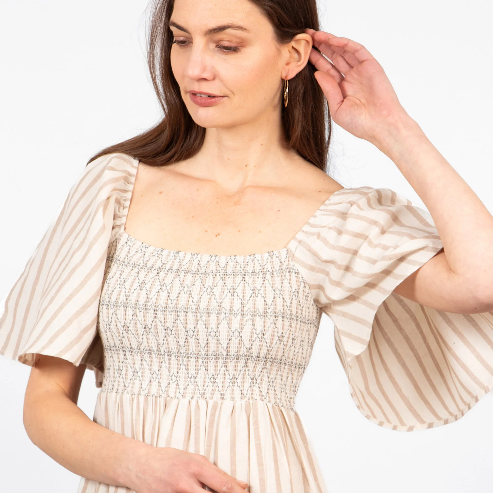 Briar Milkmaid Maxi Dress - Cream, Striped