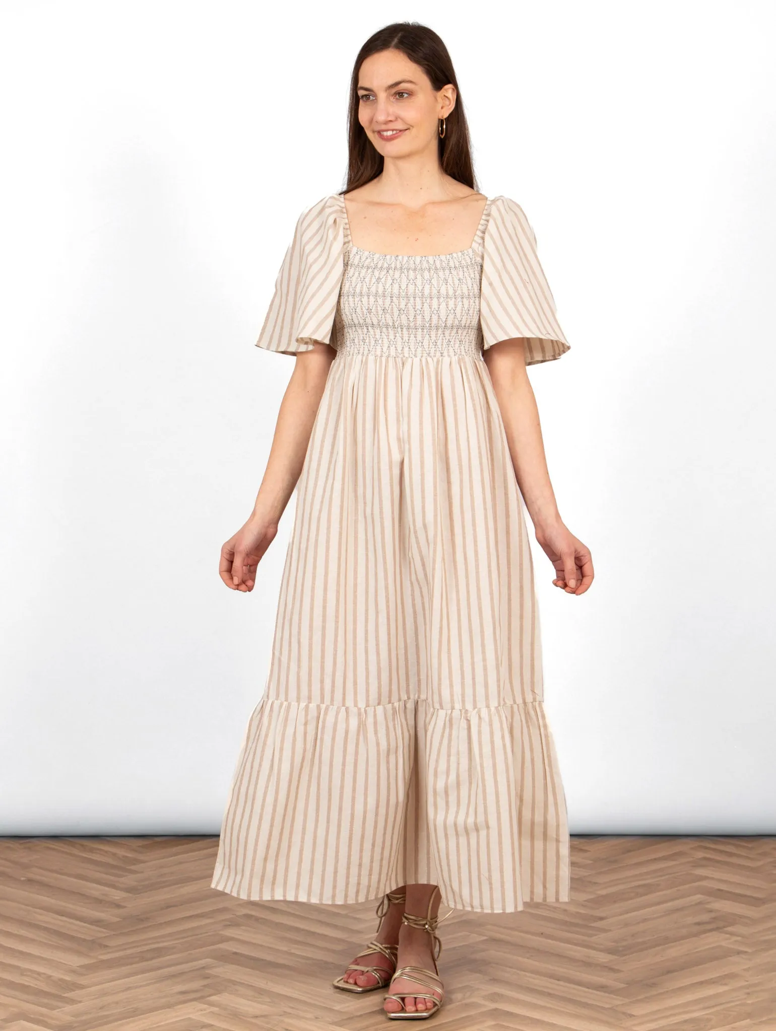 Briar Milkmaid Maxi Dress - Cream, Striped