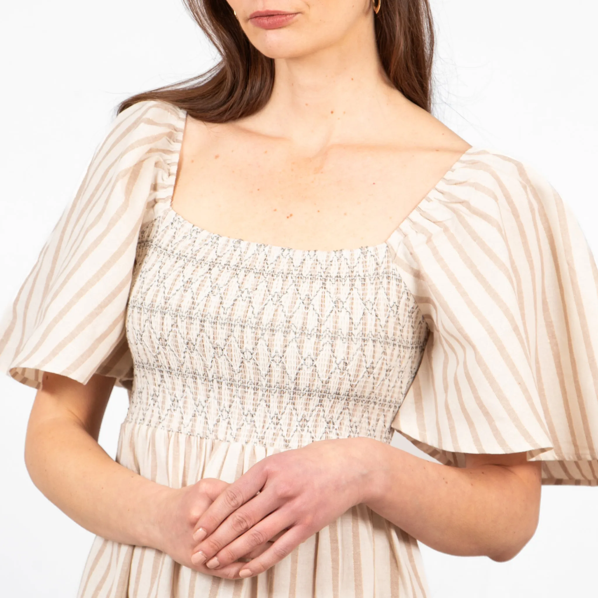 Briar Milkmaid Maxi Dress - Cream, Striped