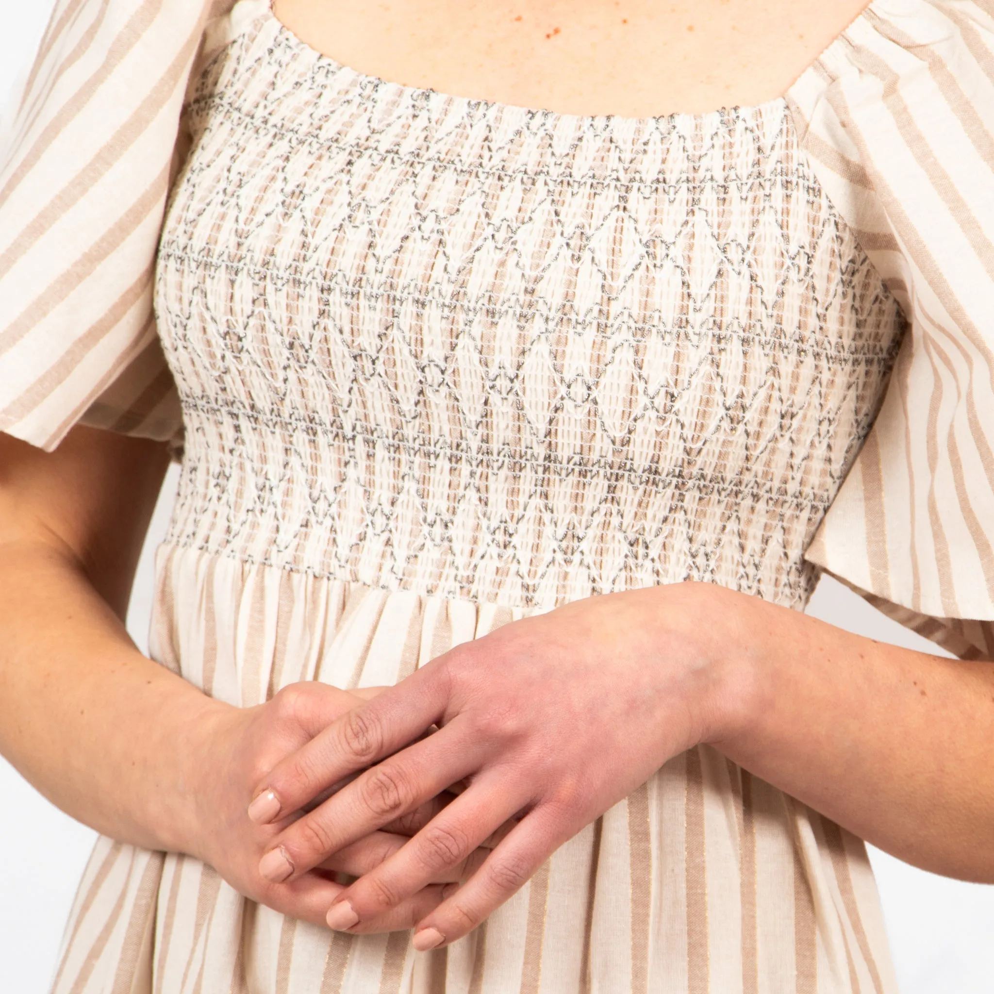 Briar Milkmaid Maxi Dress - Cream, Striped
