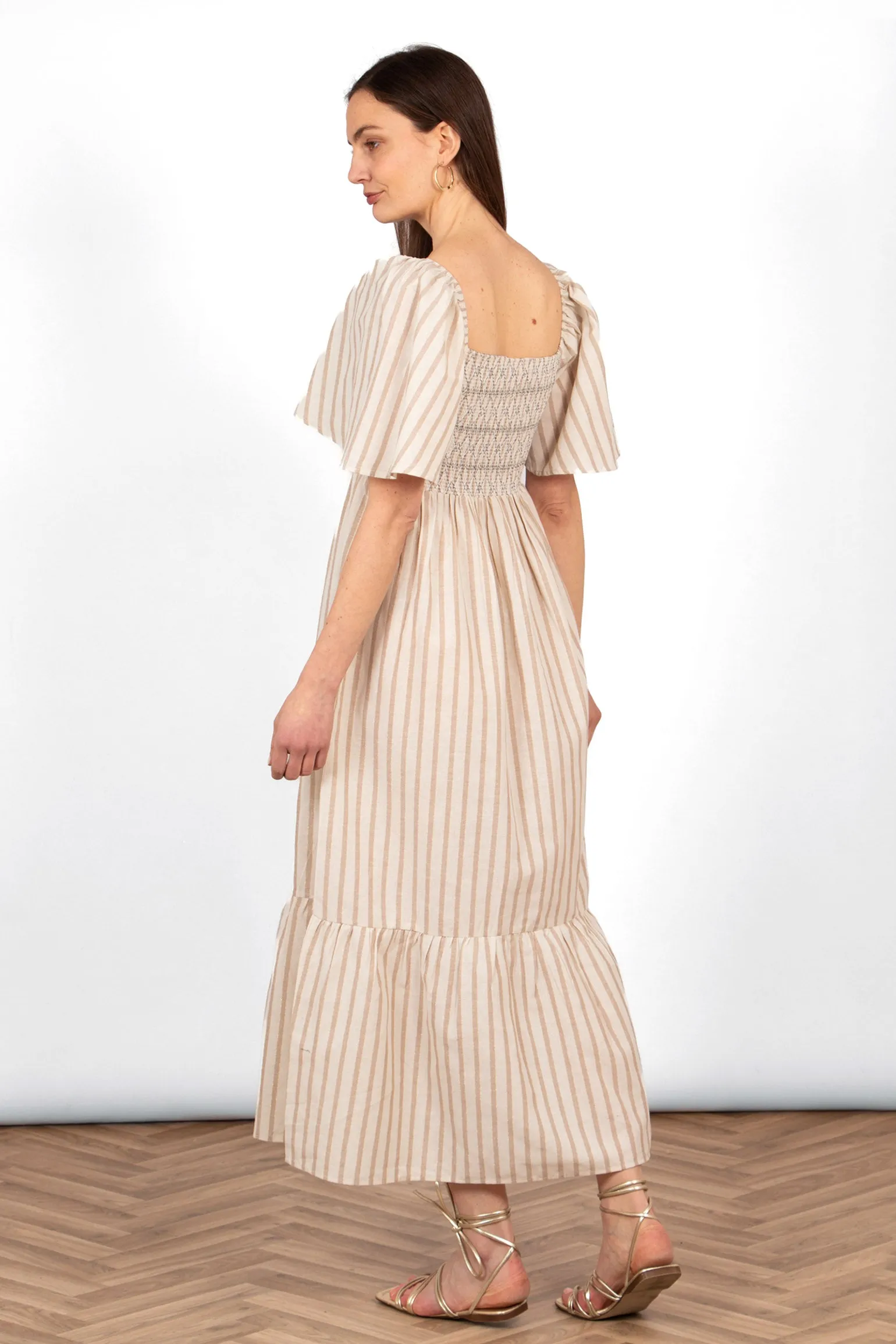 Briar Milkmaid Maxi Dress - Cream, Striped