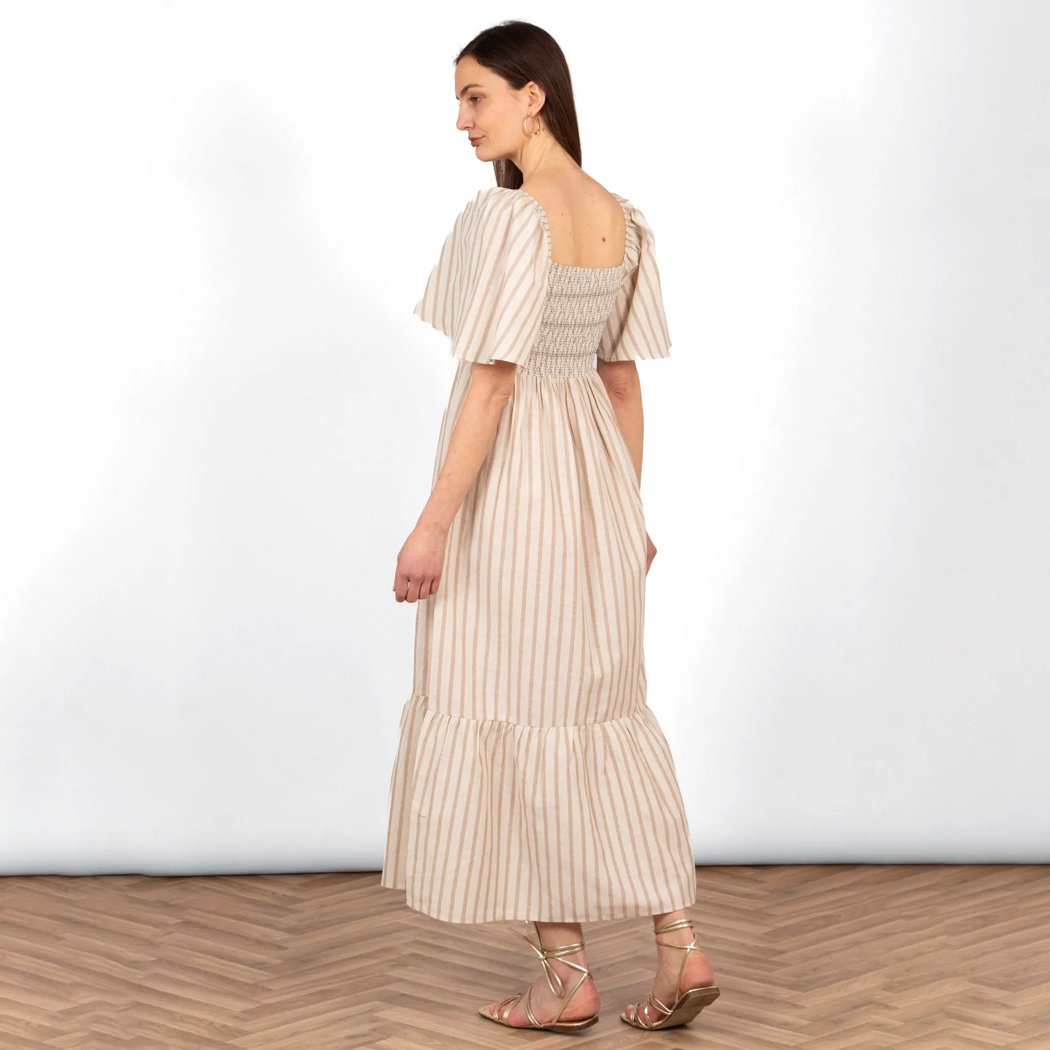Briar Milkmaid Maxi Dress - Cream, Striped