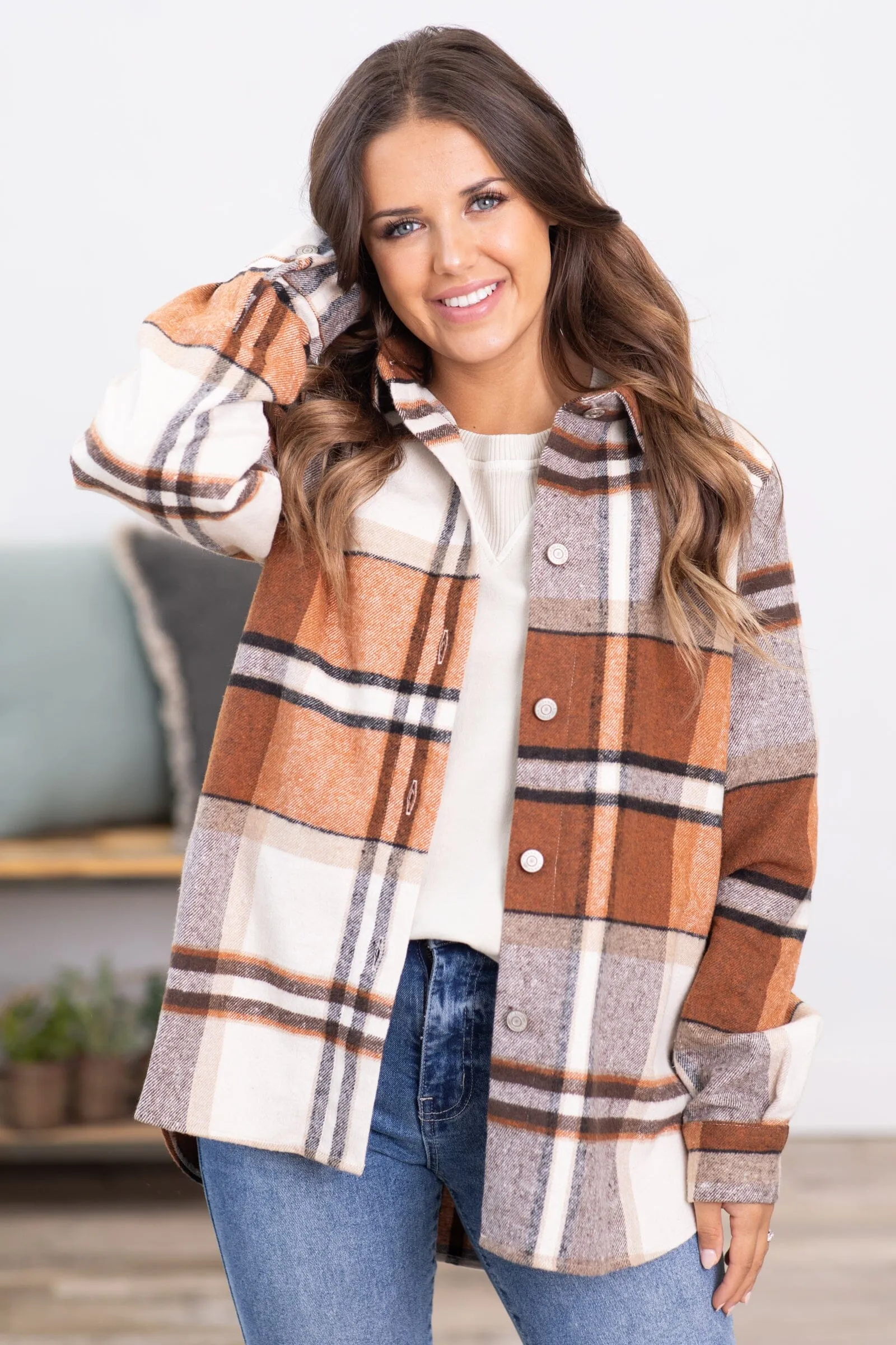 Camel and Cream Plaid Shacket