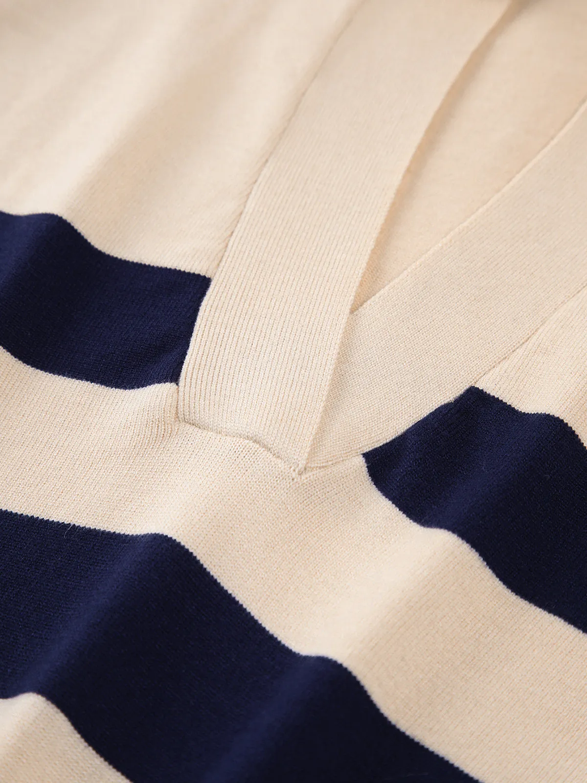 CHICMY- V-Neck Open Collar Stripe Sweater