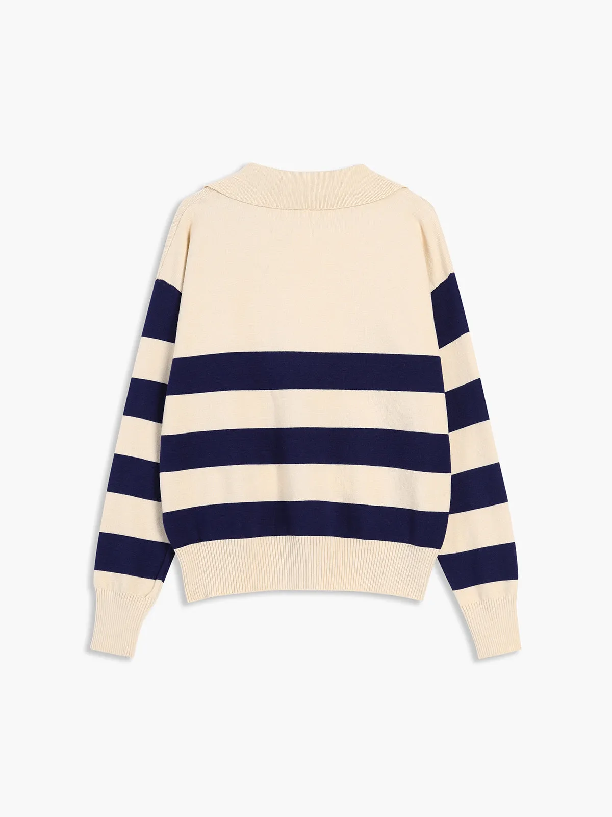 CHICMY- V-Neck Open Collar Stripe Sweater