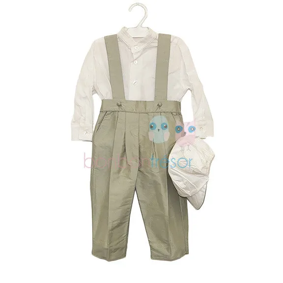 Christening Baby Boy Silk 3 Piece Olive Suit Set