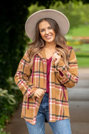 Cinnamon and Berry Hooded Plaid Shacket