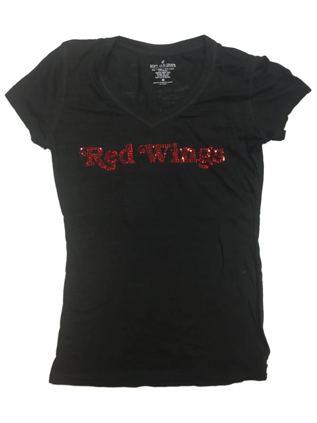 Detroit Red Wings SAAG WOMEN Black Sequin Burnout SS V-Neck T-Shirt