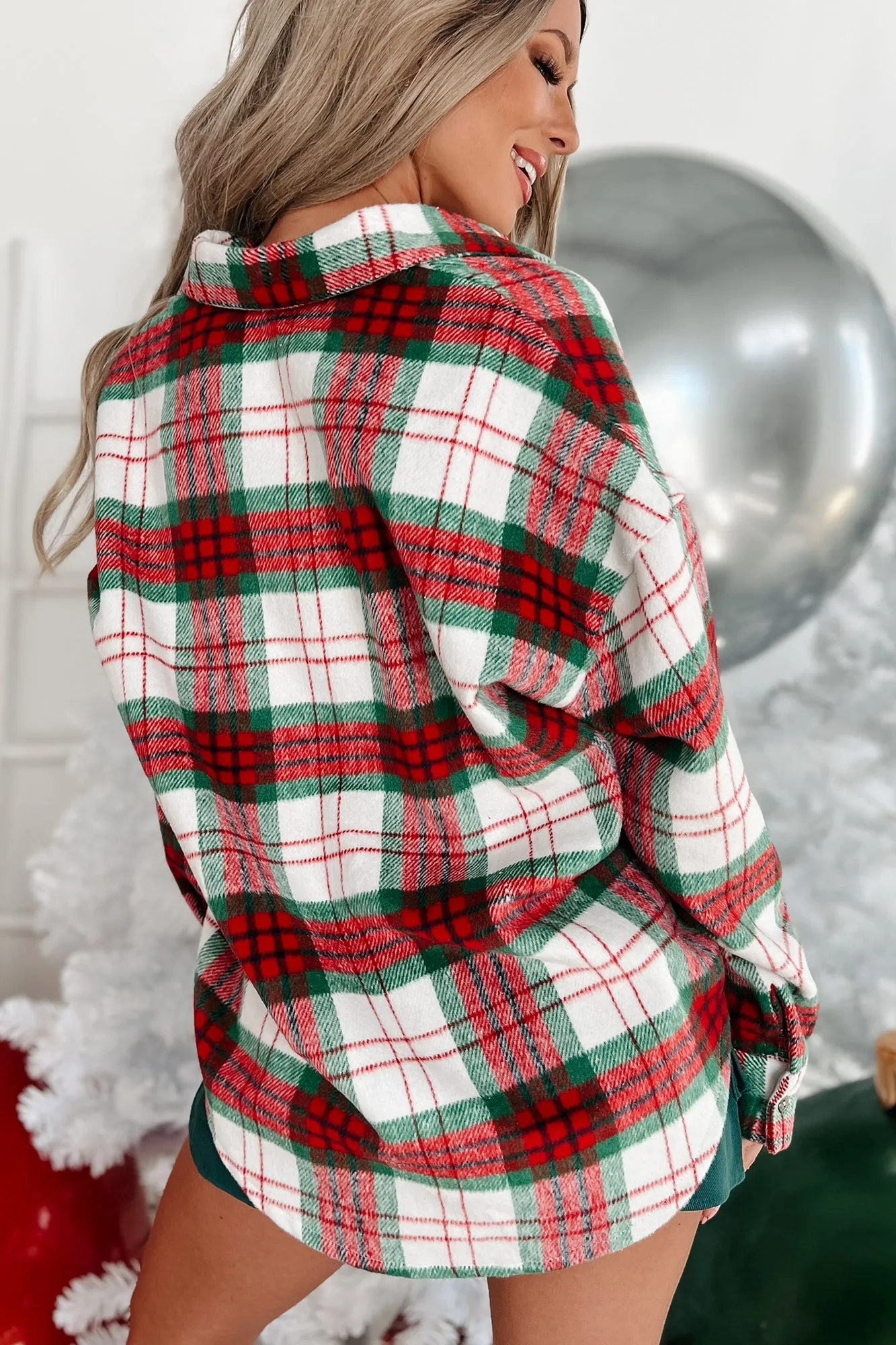 Festivity Ready Oversized Plaid Shacket (Red/Green)