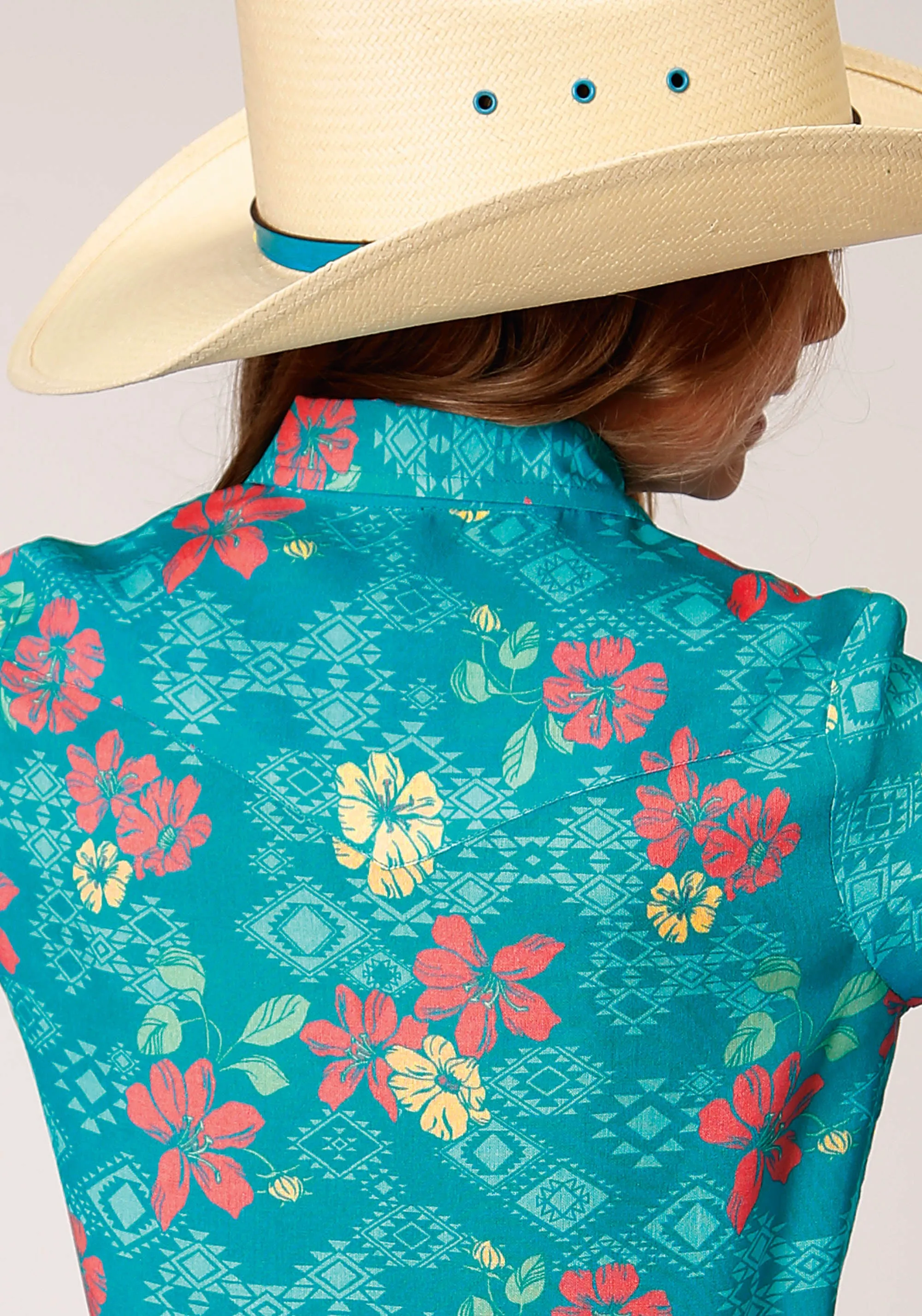 GIRLS LONG SLEEVE SNAP TROPICAL AZTEC PRINT RAYON WESTERN SHIRT