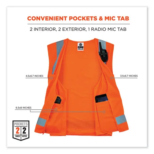 Glowear 8249z Class 2 Economy Surveyors Zipper Vest, Polyester, X-small, Orange, Ships In 1-3 Business Days