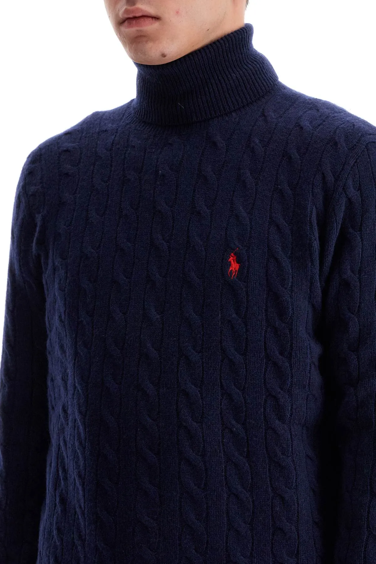 HIGH-NECK WOOL AND CASHMERE CABLE-KNIT PULLOVER SWEATER