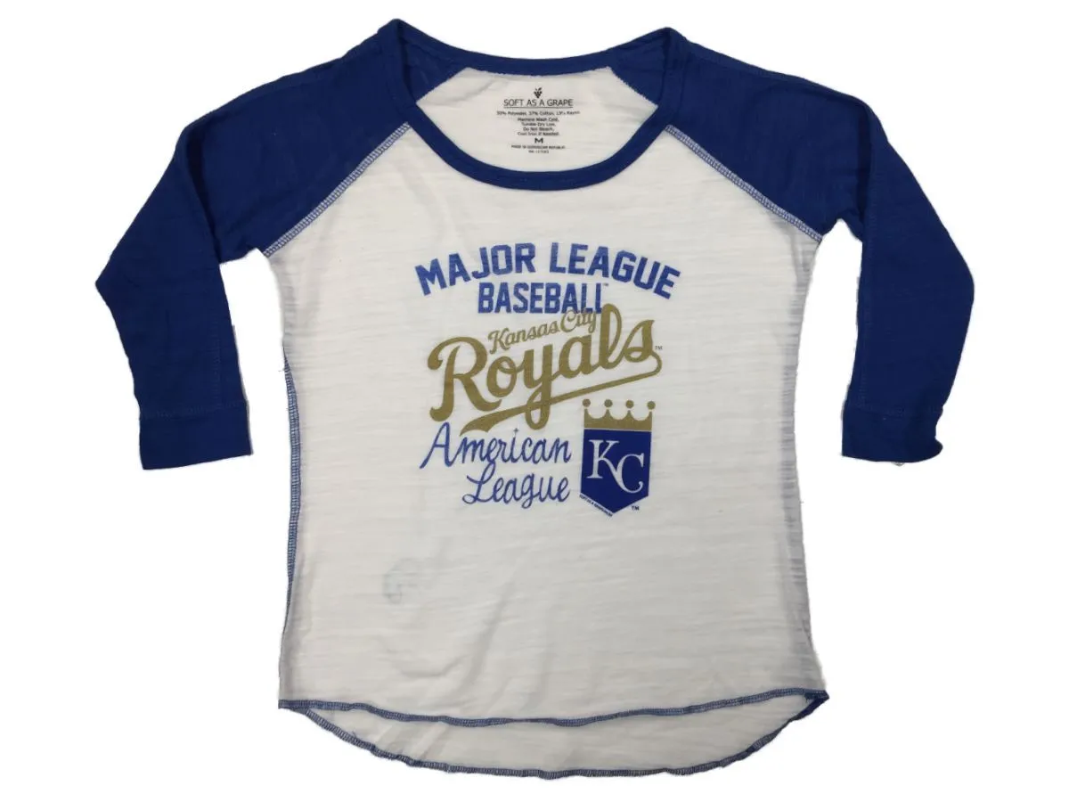Kansas City Royals SAAG YOUTH Girl's White & Blue Burnout Baseball T-Shirt