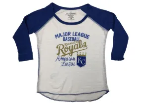 Kansas City Royals SAAG YOUTH Girl's White & Blue Burnout Baseball T-Shirt