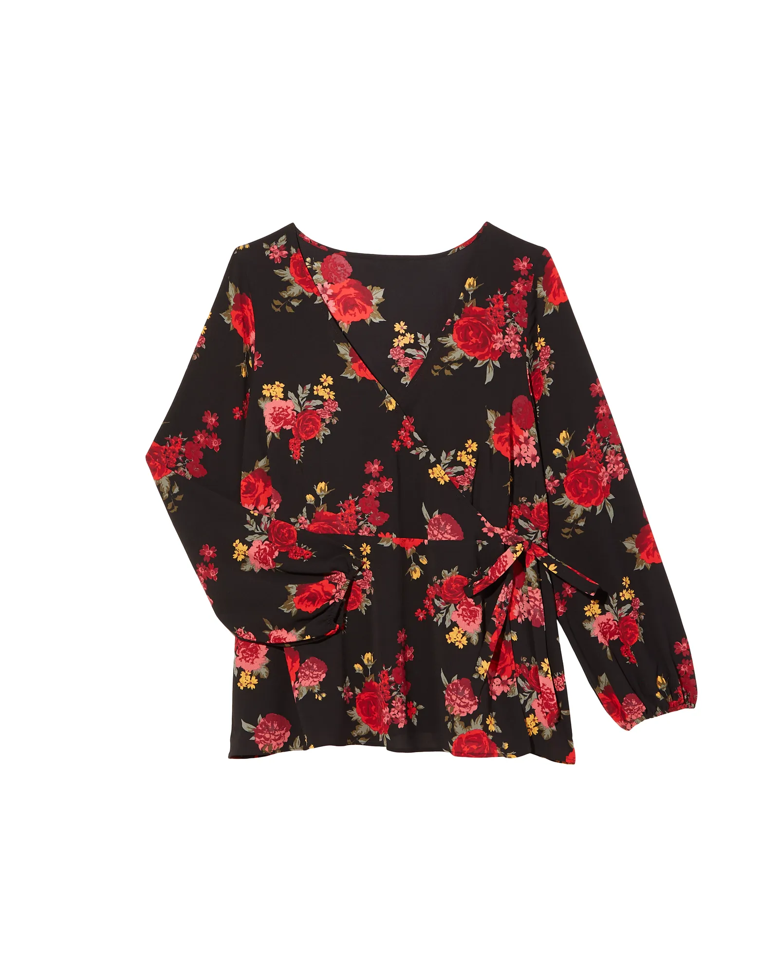 Kendra Long Sleeve Wrap Blouse | Black / Red