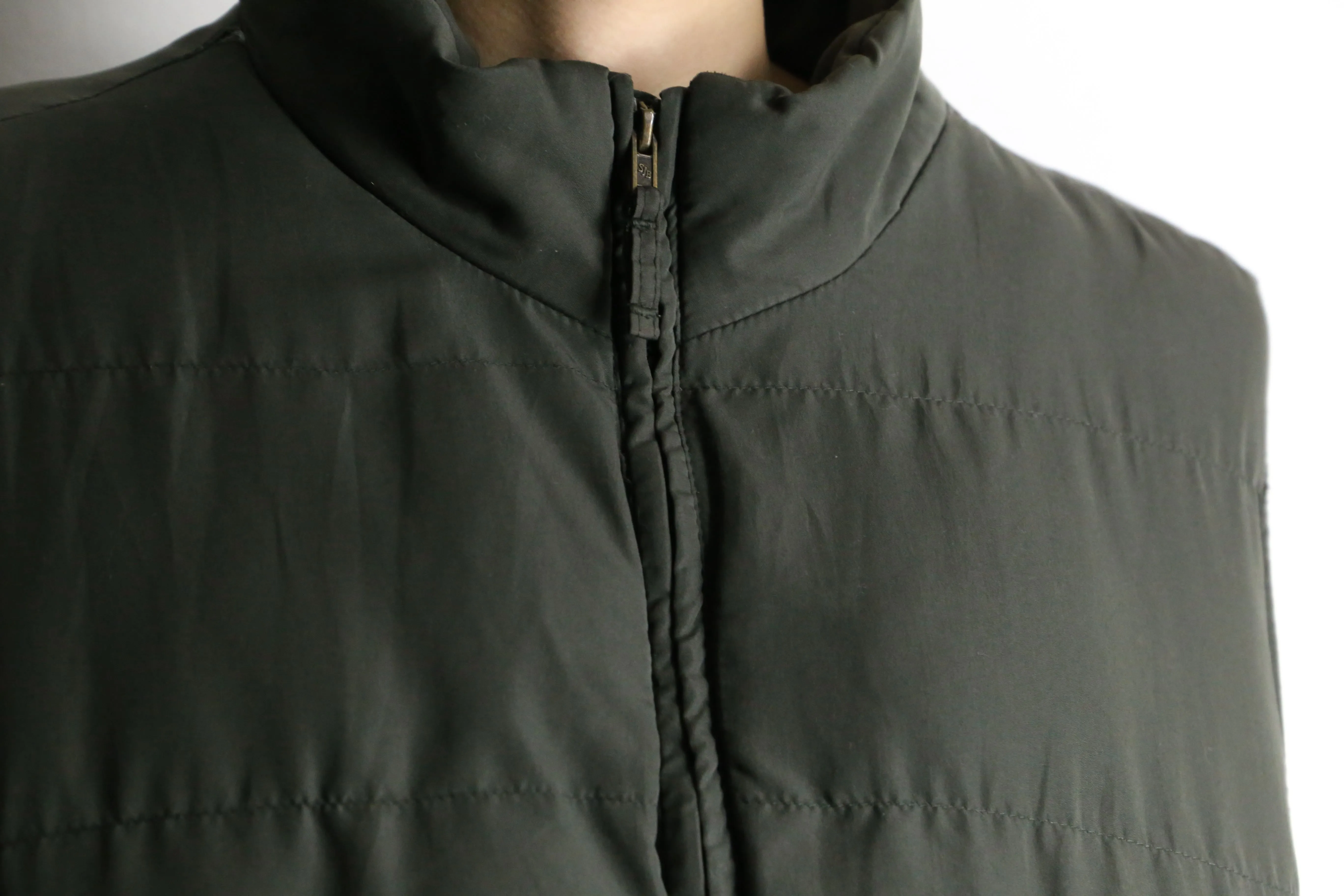 khaki high neck zip down vest