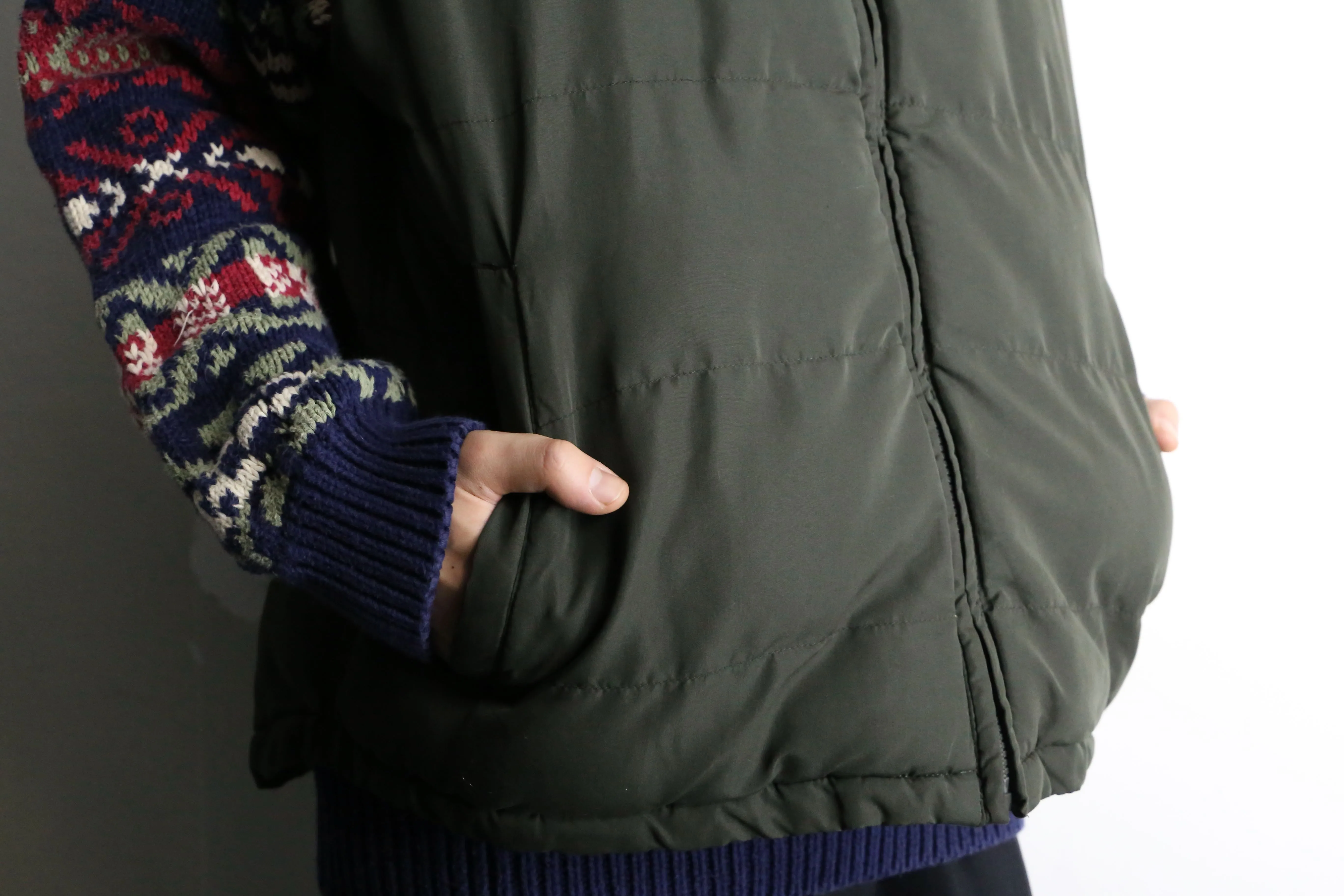 khaki high neck zip down vest