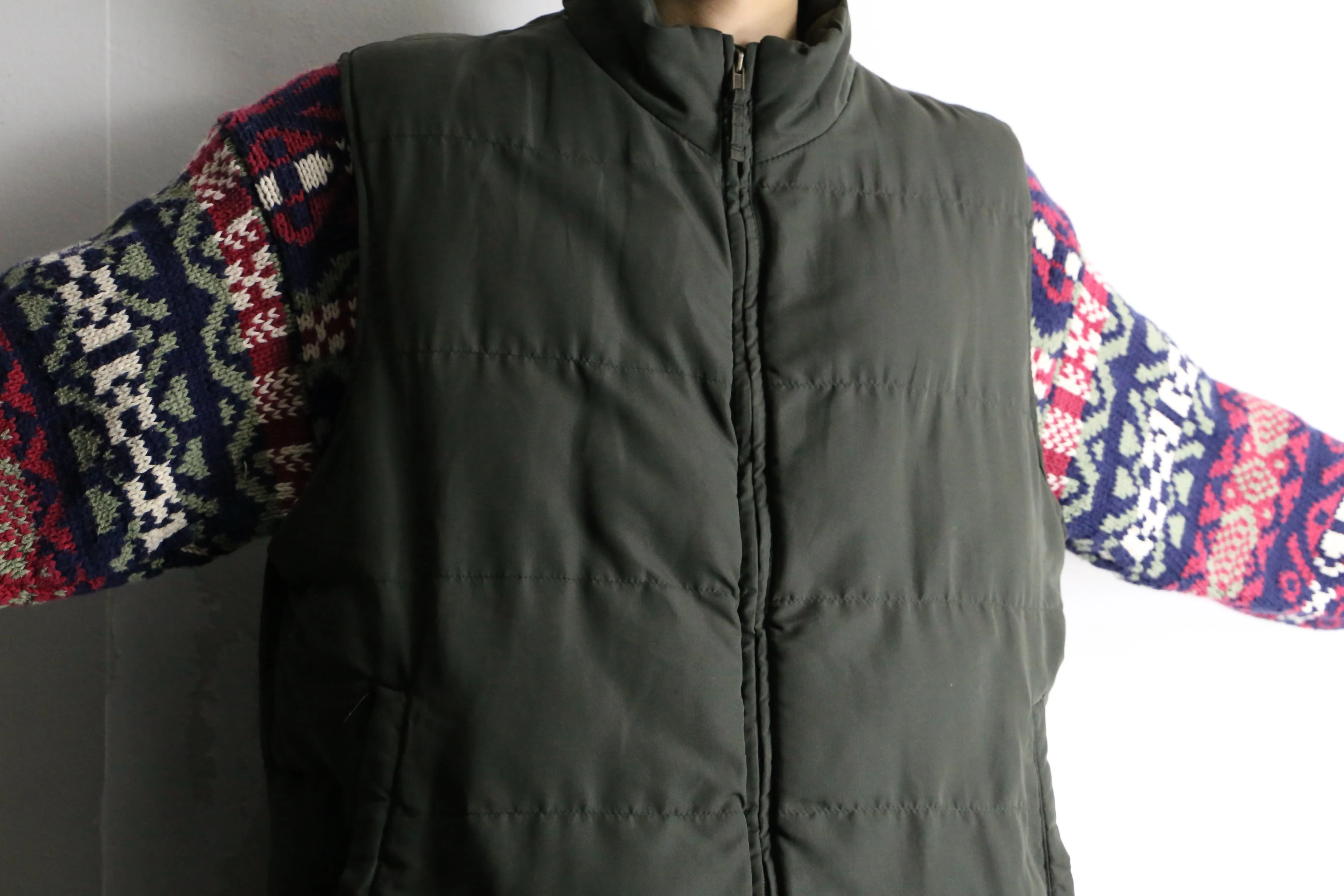 khaki high neck zip down vest