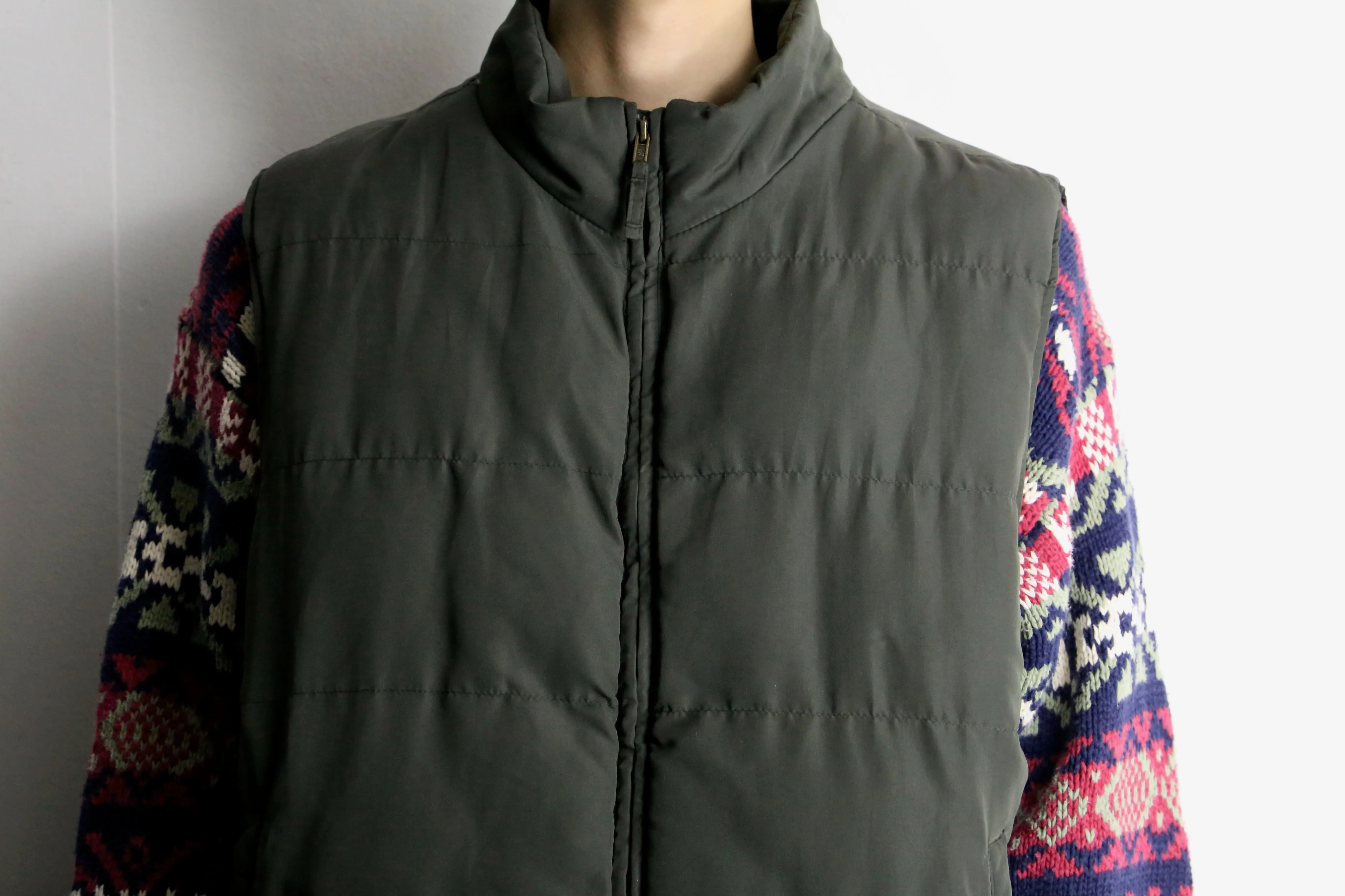 khaki high neck zip down vest