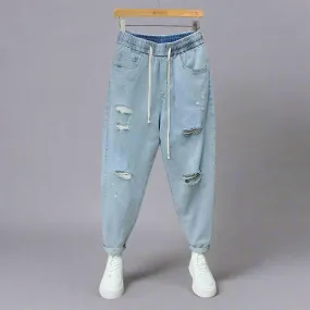 Men's thin distressed jeans
