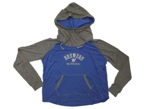 Milwaukee Brewers SAAG WOMEN Light Blue LS Funnel Neck Hooded T-Shirt