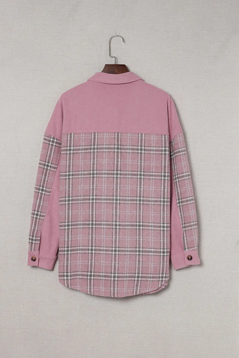 Pink Corduroy Plaid Pattern Shacket