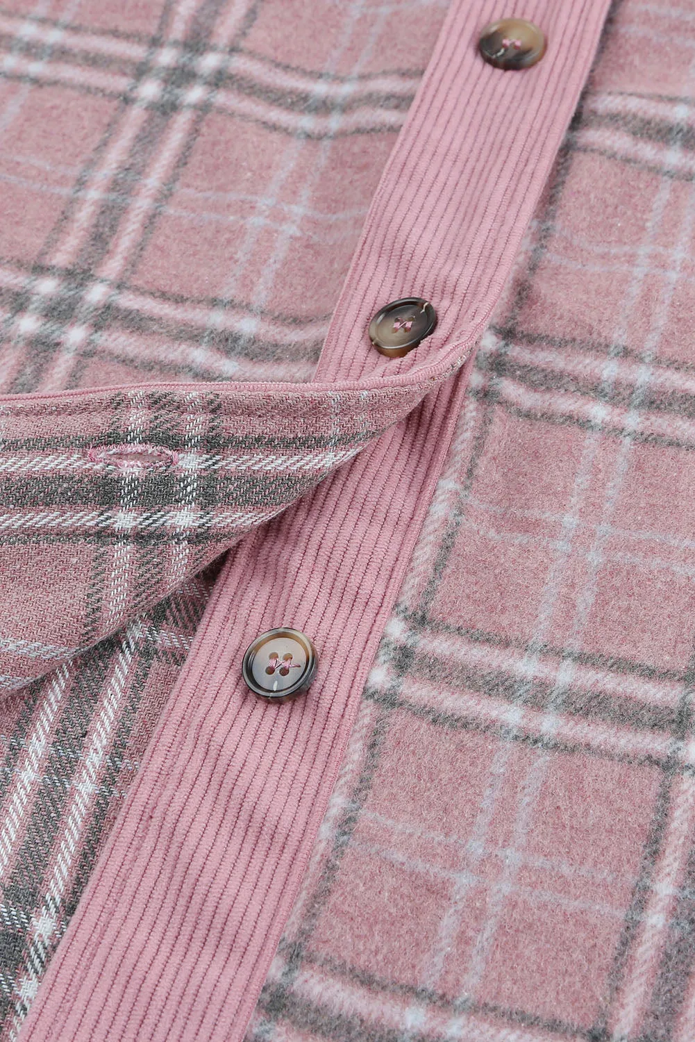 Pink Corduroy Plaid Pattern Shacket