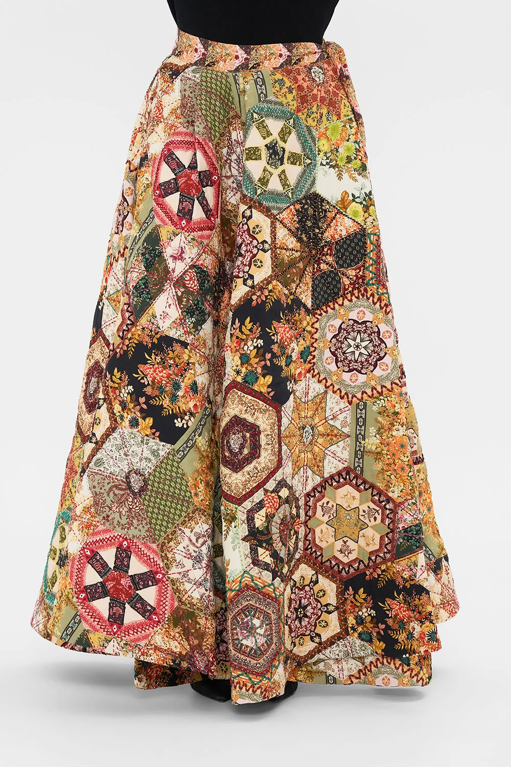 REVERSIBLE EMBROIDERED QUILTED WRAP SKIRT STITCHED IN TIME