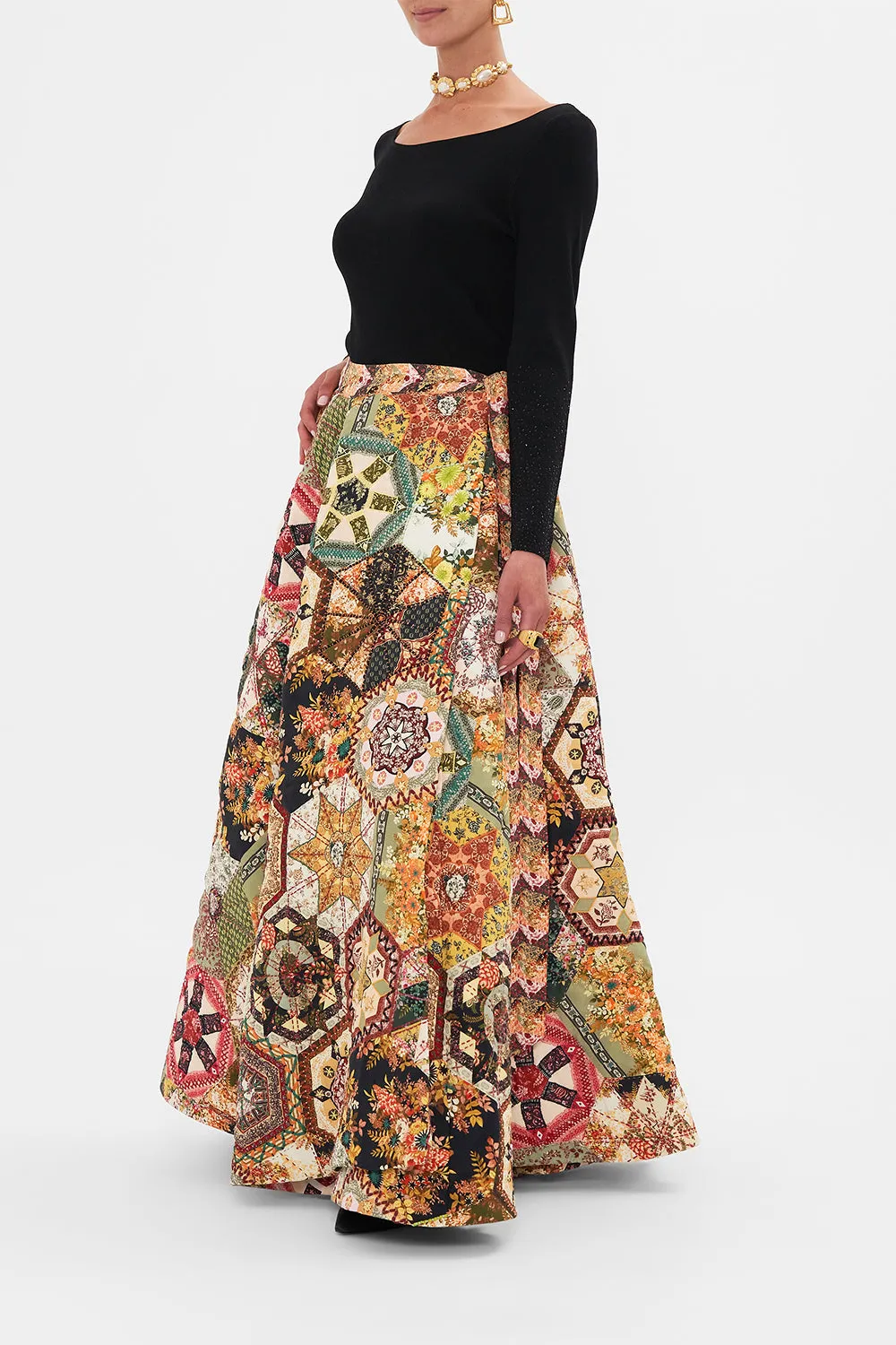 REVERSIBLE EMBROIDERED QUILTED WRAP SKIRT STITCHED IN TIME