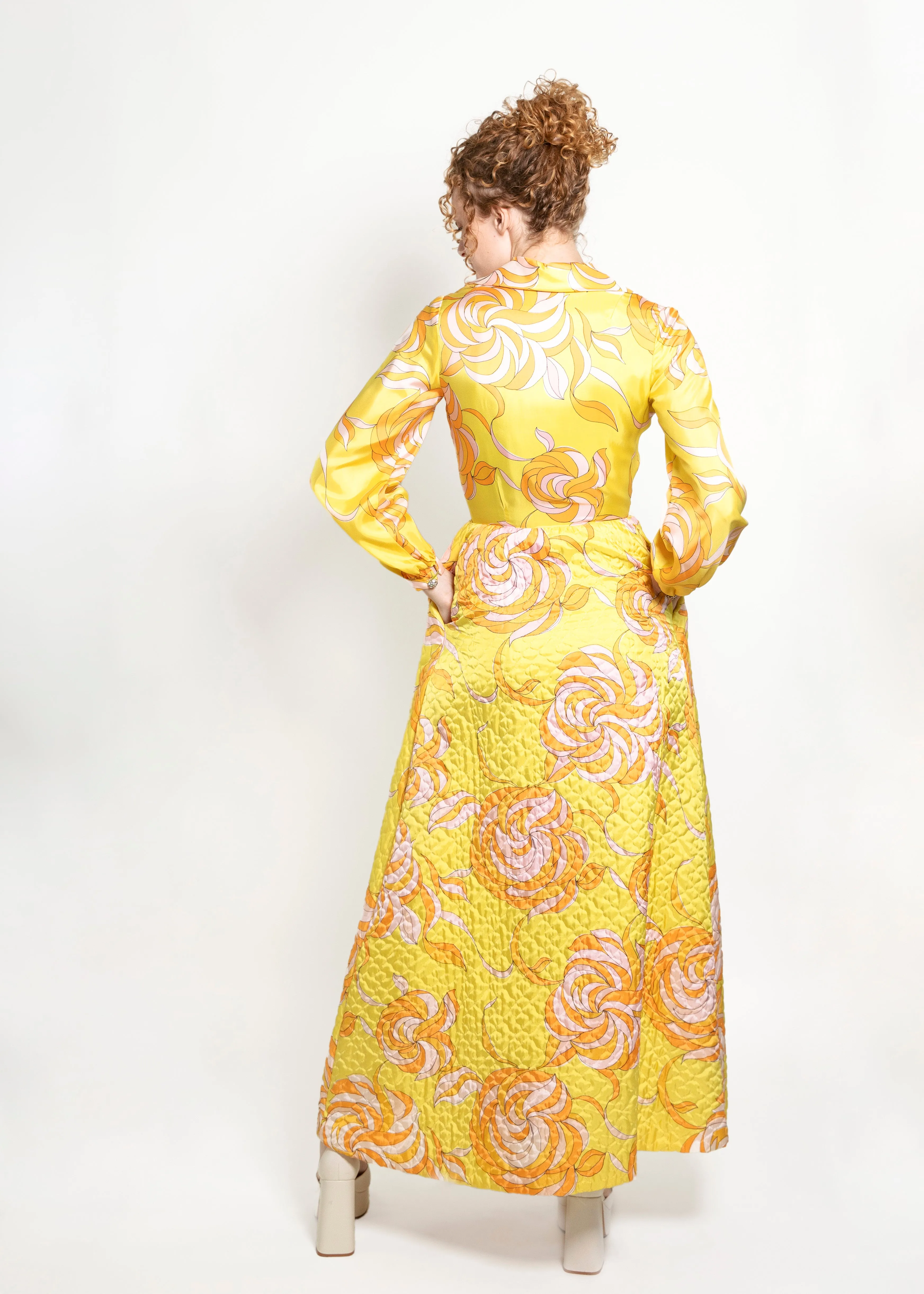 Saks Fifth Ave Yellow Print & Quilted Dress